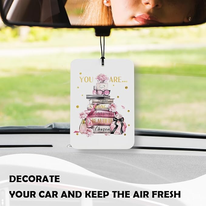 Pink Inspirational Christian Car Air Freshener 4 Pcs, Funky Y2K Girly Cosmetics Book Religious Air Freshener Hanging Decor for Bathroom Cars Closet Drawer Books Accessories Gifts