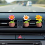 Cute Daisy Air Vent Decorations, Handmade Crochet Air Freshener Vent Clip, 3 Pack Vent Clips Accessories for Women Car Decor Gifts (Daisy, Tasteless)