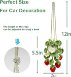 Crochet Hanging Plant Car Air Freshener，10ml Empty Refillable Car Diffuser Bottle with Potted Plants Car Mirror Hanging Accessories Car Air Hanging Fragrance Oil Diffuser (Deep Strawberry)