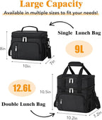 Insulated Lunch Bag for Men & Women, Double Leakproof Lunch Box Soft Cooler Tote with 5 Pockets, 600D Oxford, EVA Lining, Adjustable Strap for Work, Picnic, Beach&Travel-Black