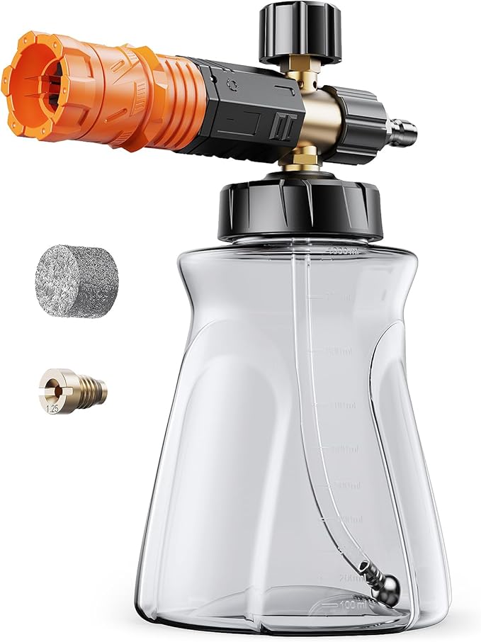 Foam Cannon for Pressure Washer, Foam Blaster with 1/4 Inch Quick Connector 1L Bottle Adjustable Snow Foam Lance and Thick Foam for Safe Washing Car/Motorcycles