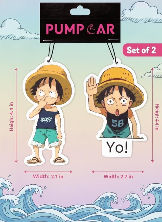 PumpCar 2 pieces Luffy kid double-sided hanging Japanese anime cherry-scented One Piece car air freshener Cool anime hanging air fresheners for rearview mirror Car Interior Accessories Household Gifts