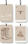 Boho Beige Western Car Air Freshener 4 Pcs, Preppy Cowgirl Cow Skull Cactus Ace Card Hanging Air Freshener for Cars Closet Drawer Books, Cute Western Car Accessories Mirror Decor for Women