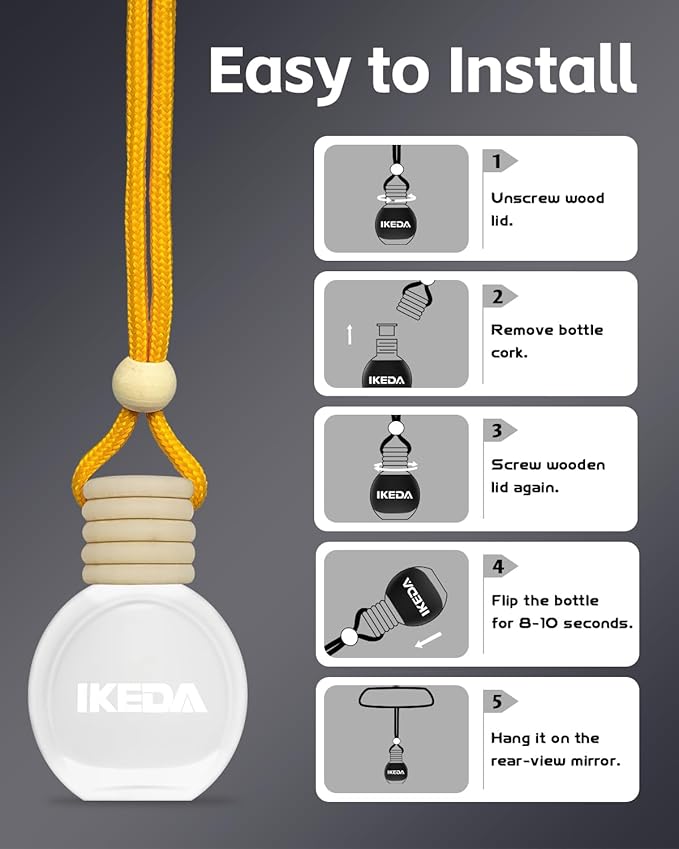 Car Air Fresheners for Men | 10ml Air Freshener | Strong Perfume Hanging Diffuser with Odour Eliminaor Technology | Car Accessories | Car Scents Air Fresheners by Ikeda (Oval, Coconut)