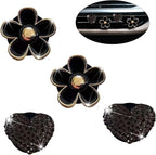 4PCS Car Air Vent Clips with Fragrance Pads, Cute Flower Car Air Fresheners Vents Clips Diamond Vent Clip Auto Interior Decor Charm Bling Auto Accessories Decoration for Women (Black)