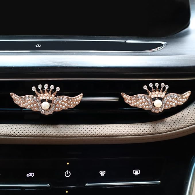 Bling Crown Wings Car Air Freshener Vent Clips,2pcs Gold Glitter Wings Car Accessories for Women Car Air Fresheners Car Charm