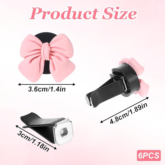 6 Pcs Pink Bow Car Air Vent Clips, Cute Air Freshener Clips for Car Interior Decoration Accessories
