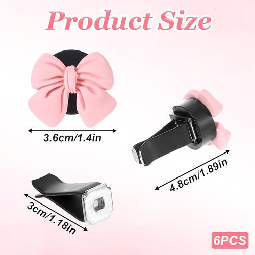 6 Pcs Pink Bow Car Air Vent Clips, Cute Air Freshener Clips for Car Interior Decoration Accessories