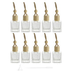 10 Packs Car Hanging Diffuser Empty Glass Perfume Bottles Air Freshener Diffuser Bottle Pendant Oil Fragrance Aromatherapy Bottle Ornament Decor (square)