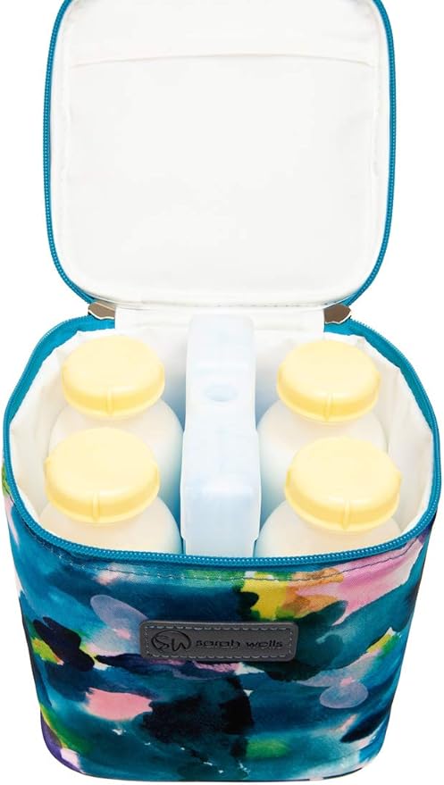 Sarah Wells Cold Gold Breastmilk Cooler Bag with Safety Tested Ice Pack – Insulated Milk Storage for Work, Travel & Daycare – Fits Bottles & Parts – Durable, Washable (Aquarelle)