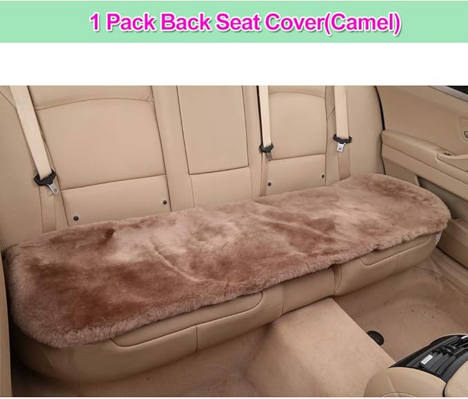 OGLAND Fluffy Genuine Australia Sheepskin Car Seat Cover for Auto Interior Accessories with Soft Fuzzy Wool Eco-Friendly Natural Fur Non-Slip (Camel, Back)