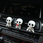 Set of 3 Halloween Skull Decor Cute Car Air Freshener Vent Clips, Resin Skeleton Holding Rose Car Diffuser Romantic Dashboard Decorations Auto Interior Accessories for Men Women