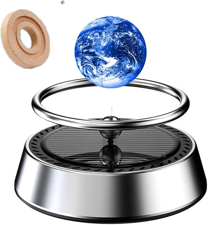 Gurung 1 Pcs Car Ornament Rotating Solar Energy Aromatherapy Oil Diffuser Scent Decoration Car Interior Accessories Solar Air Freshener (Silver)