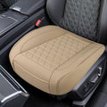Luxury Faux Leather Car Seat Cover, Anti-Slip Waterproof Universal Front Bottom Seat Protector with Storage Pocket, Triangular Pattern Vehicle Seats Cushion for Sedans, SUVs, Trucks (Beige)
