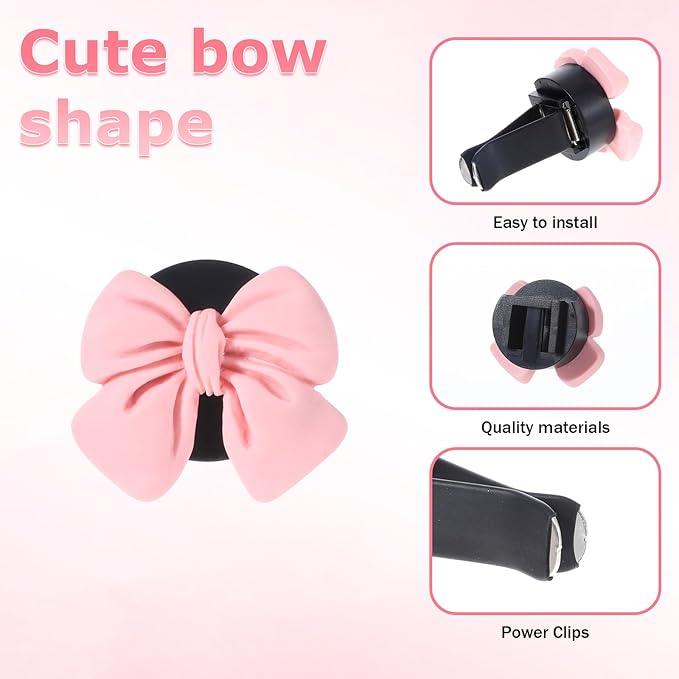 6 Pcs Pink Bow Car Air Vent Clips, Cute Air Freshener Clips for Car Interior Decoration Accessories