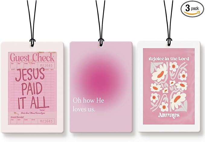 Lacama Pink Christian Car Air Freshener 3Pcs, Funky Retro Coquette Boho Floral Christian Jesus Cars Scents Air Freshener for Women Girls Gifts, Pink Car Accessories Interior Mirror Decor Hanging