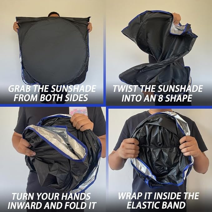 MORNYRAY Car Windshield Sun Shade，Reflector Sunshade Offers Ultimate Protection for Car Interior，Cool Reflective Sun Blocker，Foldable Car Interior Accessories (Black, Large),(69 inches x 35 inches)