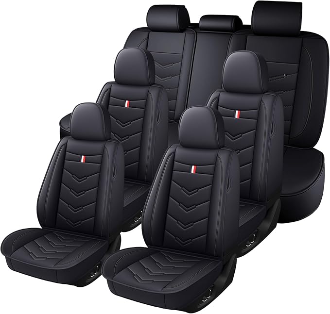 Car Seat Cover 7 Seats for Toyota Highlander 2001-2025, Waterproof Durable Premium Leather Car Seat Protector, Comfortable Anti-Slip Stylish Sport Seat Cover(7 Seats Standard,Black)