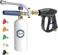 Foam Cannon Dual Connector Accessory, Pressure Washer Gun for Car Wash Kit, Double Tip Attachment for Soap Cannon, 5 Power Washer Sprayer Nozzles, 1/4 Inch Quick Connect, 1 Liter