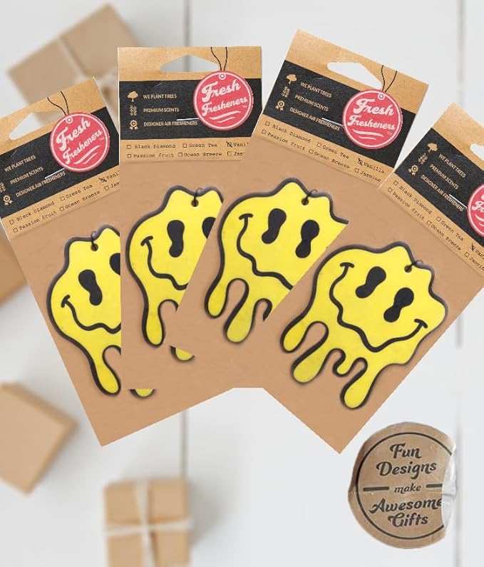 Fresh Fresheners Cute Funny Car Air Fresheners 4 Pack Scented With Premium Oils (Smiley)