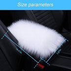 Center Console Cushion Pad/Cover, 11.4"x7.4" Furry Armrest Cover for Cars, Vehicles, SUVs, Premium Sheepskin Wool, Car Interior Accessories for Women(White)