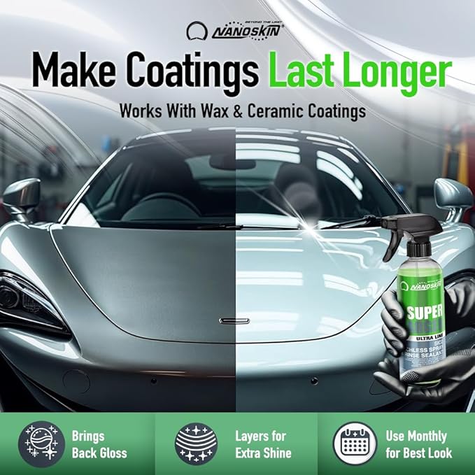 Nanoskin Ultra Line SUPER CHARGER SiO2 Touchless Spray-On/Rinse-Off Sealant 16 oz - Car Wash Paint & Glass Spray for Car Detailing | Safe for Cars, Trucks, Motorcycles, RVs & More | 100:1 Dilution