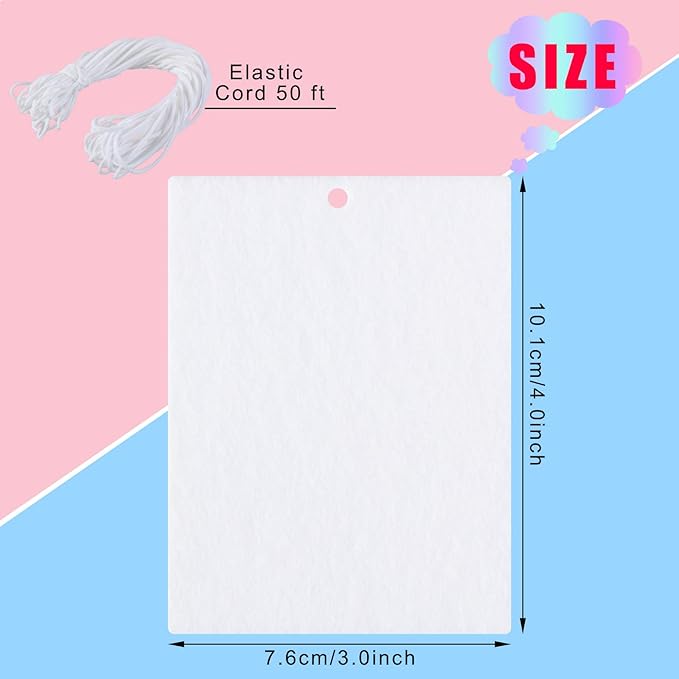 Maitys 25 Pieces Sublimation Air Freshener Blanks Sheets Car Scented Hanging Fragrant Fresheners Felt Sheets Blanks DIY with Elastic Rope for Car Interior Decor, Bathroom, Home Hanging Ornaments