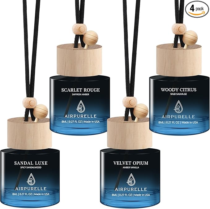 Car Air Freshners Hanging 4 Pack – Long Lasting Air Freshener for Car 90+ Days, Fragrance Oil Diffuser Gift Set, Four 0.27 FL OZ/8ML, Premium Car Fresheners Scent, Made in USA, Mothers Day Gift