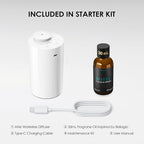 Airversa Waterless Essential Oil Diffuser Starter Kit with 30mL Hotel Fragrance Oil Inspired by Blagio, Battery Operated Car Diffuser, Portable Aroma Nebulizer for Home Car Office, AN6Kit-D, White