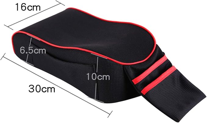 Car Armrest Cushion, Auto Center Console Armrest Pillow, Memory Foam Car Armrest Console with Phone Holder Storage Pockets Universal Fit for Most Car (Black Red)