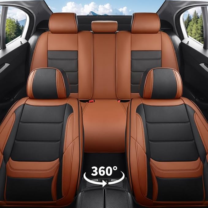 Car Seat Covers Full Set Custom Fit for Mercury Mariner 2005-2011-Luxury Leather with Lumbar Support, Breathable, Waterproof, Anti-Slip, Durable, Easy to Install (BlackBrown,Full Set)