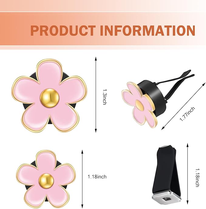 6PCS Car Air Vent Clip, Cute Daisy Air Conditioning Outlet Clip, Car Flower Air Freshener Clip, Auto Interior Decor Accessories for Women and Girls (Rose red-Pink-White, 6PCS)