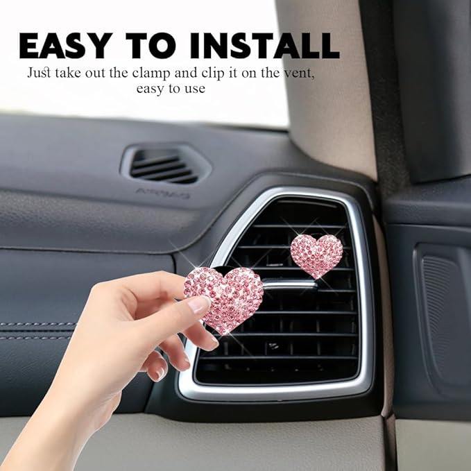 4PCS Bling Heart Air Vent Clips, Car Air Freshener for Women, Air Fresheners Diffuser Clip Charm, Car Air Conditioning Outlet Clip Decorative Accessory for Women Girls (Pink, Style1)