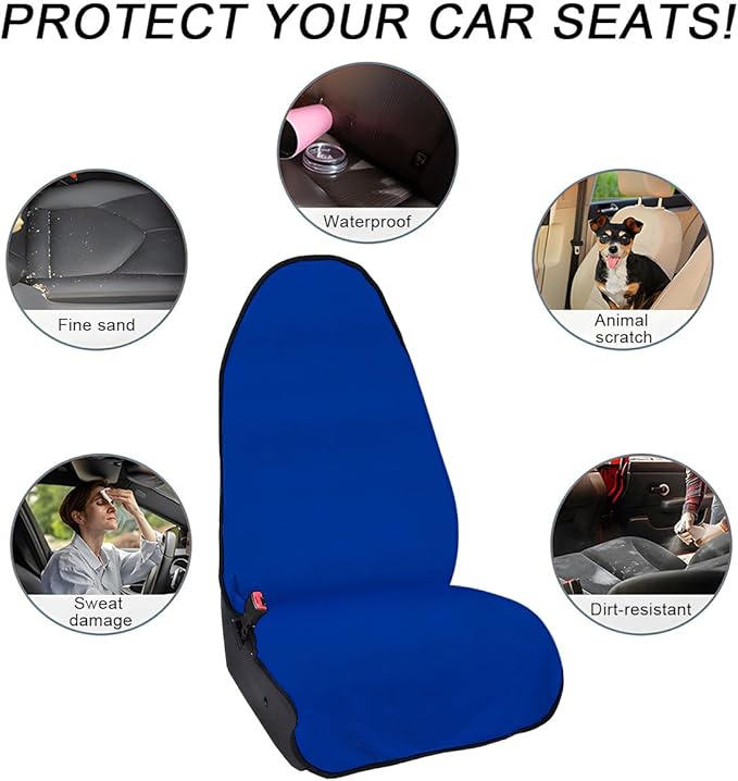 Waterproof Car Towel Seat Cover, Sweating Non-Slip Premium Towel Carseat Cover Protector, Universal Soft Machine Washable Car Truck SUV Front Seat Cover for Gym Workout Beach Hiking (Blue)
