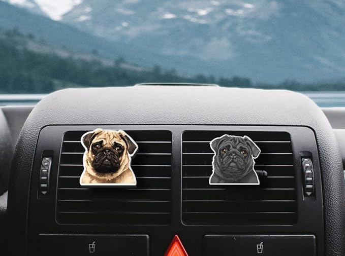 WIRESTER Set of 2 Fresh Scented Car Air Freshener Vent Clip, Decorative Accessories, Interior Decoration for Cars - Shih Tzu, Puppy, Pug Dogs, Bulldogs, Cats, Silkie, Cochin, Dutch Bantam Chickens