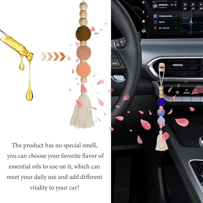 6 PCS Felt Ball Car Diffuser, Hanging Tassel Diffuser Car Air Freshener Bead Aromatherapy Diffuser, Car Vent Clip Essential Oil Diffuser, Car Interior Decorative Charm (Normal)