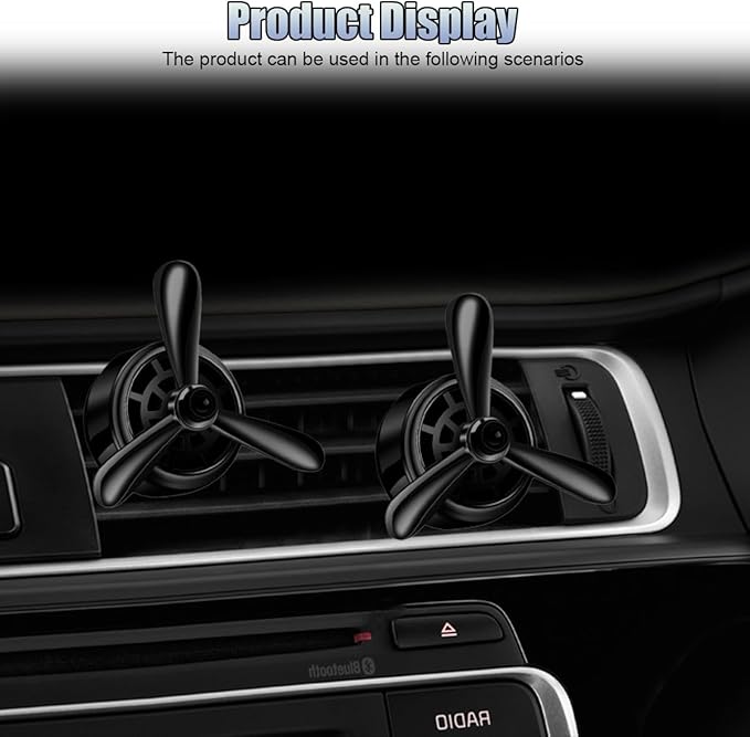 Car Air Condition Outlet Clip, Stylish Propeller Dashboard Air Vent Trim Clips, Air-Driven Diffuser, Creative Automotive Interior Decoration Accessories for Women Men (Black, 2PCS)