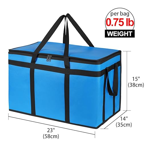 Bodaon 2-Pack Insulated Food Delivery Bag for Hot and Cold Meal, XXX-Large Cooler/Thermal Bags for Commercial Delivery, Grocery Tote Insulation Bag for Catering, Pizza Warmer, Blue