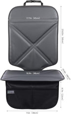 Car Seat Protector Leather Waterproof Child Safety Seat Protector Cover with Thick Pad and 2 Large Pockets Durable Kick Mat for All Auto Seat (Black)
