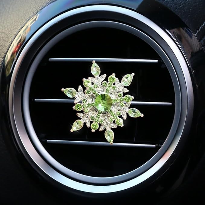 Bling 4Pcs Snowflake Air Vent Clips Car Air Freshener Outlet Clips Bling Rotatable Snowflake Car Vent Decorations Stress Relief Auto Accessories Toy Refillable (Green)