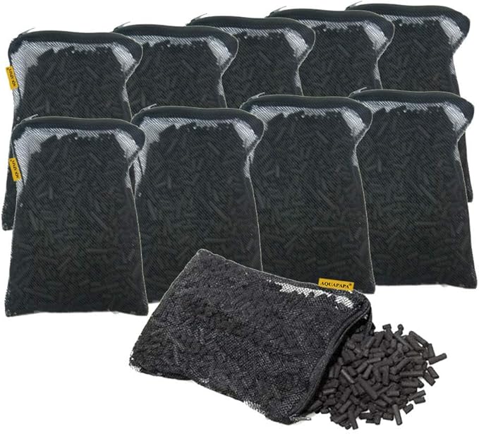 Aquacity Activated Charcoal Carbon in Free Mesh Media Bags for Aquarium Fish Pond Tank Canister Filter (10-Pack (10 lbs))
