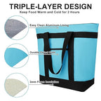 CIVJET 2PK Insulated Grocery Tote Bags, Large Reusable Cooler Bags with Zipper, Leakproof Thermal Shopping Bags for Food Delivery, Beach, Travel, for Uber Eats & Picnic, Collapsible, Blue