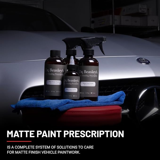 Dr. Beasley's Matte Paint Prescription Detailing Kit, Designed for Matte Cars and Motorcycles, 100% VOC Free, 2 Years of Protection, 4 Piece Set