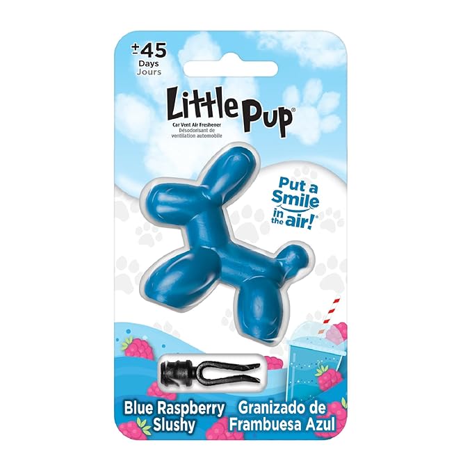Little Pup 96613 Blue Raspberry Slushy Scent Car Air Freshener Clip Provides Long-Lasting Freshness in a Compact Design, Fights Odors for up to 45 Days, Cute Car Odor Eliminator, Non-Toxic, Pack of 1