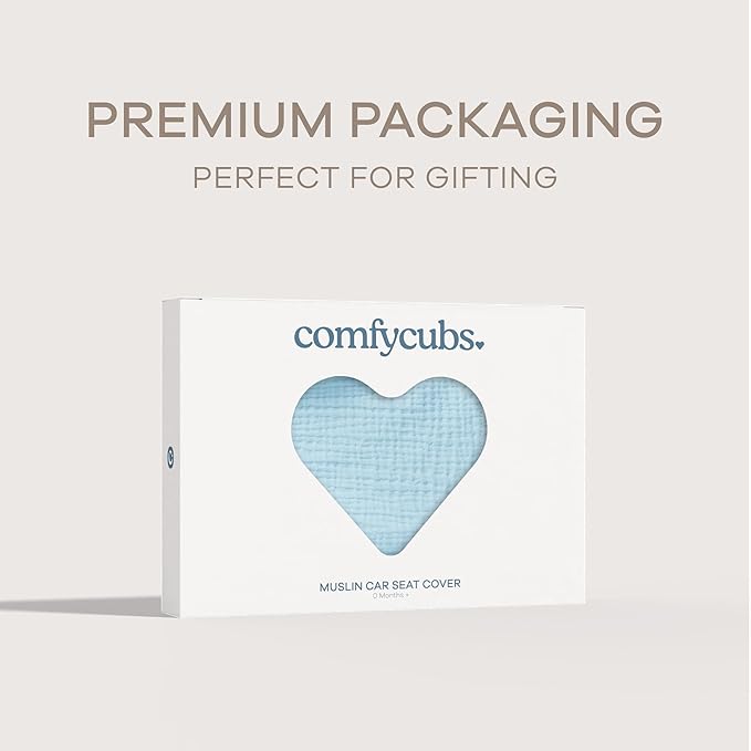 Comfy Cubs Baby Car Seat Cover - Soft, Breathable Bamboo Rayon and Muslin Cotton Blend - Lightweight Canopy for Sun, Bug, and Comfort Protection - Large Size Infant Seat Cover in Sky Blue Design
