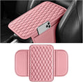 Car Armrest Cushion Pad, Leather Vehicle Center Console Cover with 2 Storage Bags, Non-Slip Automotive Interior Arm Rest Seat Box Cover Accessories, Universal for SUV RV Sedan (Pink)