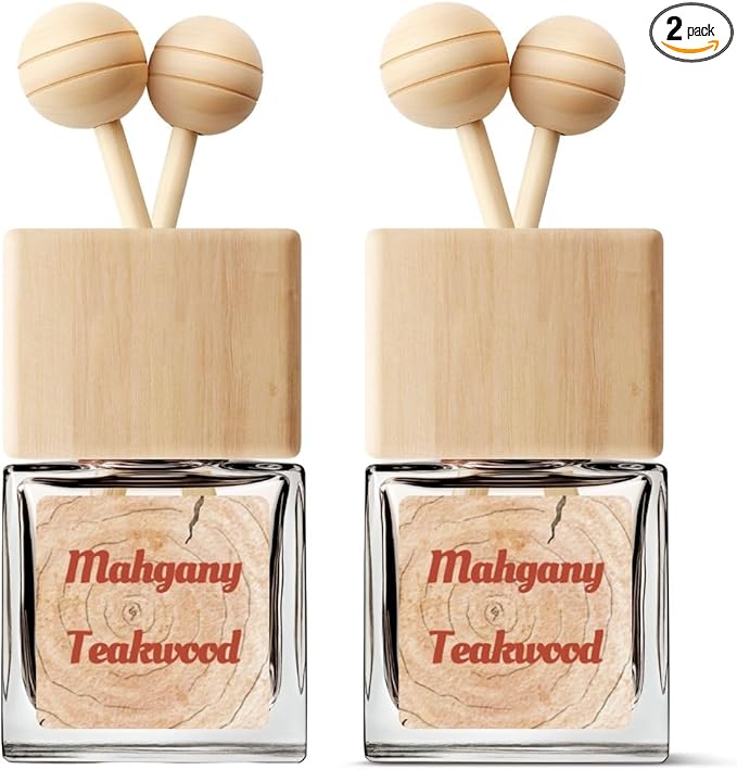 Car Air Freshener | Mahogany Teakwood Car Air Freshener | Car Fresheners for Women & Men | Long Lasting Mahogany Teakwood Fragrance Car Scents | Air Freshener Diffuser with Car Vent Clip (2 Pack)