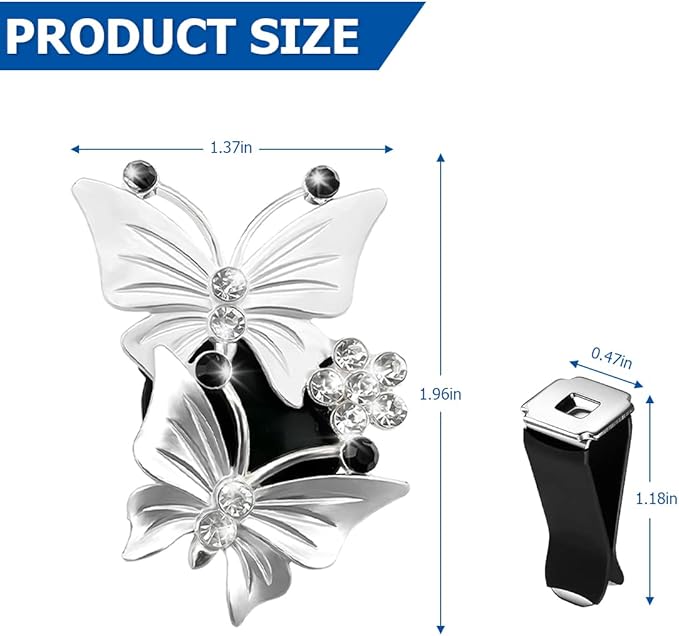 1PC Car Air Fresheners Vent Clips, Cute Dual Butterfly Diamond Rhinestone Car Vent Clip, Air Outlet Perfume Diffuser, Sparkly Bling Car Interior Decoration Accessories for Girls Women