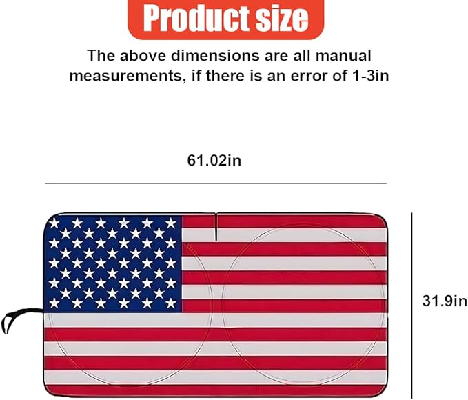 American Flag Car Windshield Sun Shade, Foldable Car Front Window Sunshade for Cars SUV Truck, Auto Interior Sun Protection Cover, Blocks UV Rays & Keeps Your Vehicle Cool (Red, M)