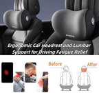Car Headrest & Lumbar Support Cushion Kit, Ergonomic Car Seat Neck Pillow and Backseat Cushion for Driving Fatigue Relief, Driving Seat Memory Foam Neck Back Rest Pillows (Coffee)